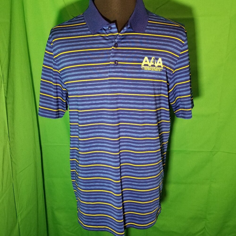 Under Armour Mens Large Golf Polo Rugby Blue Striped Loose HeatGear Sports